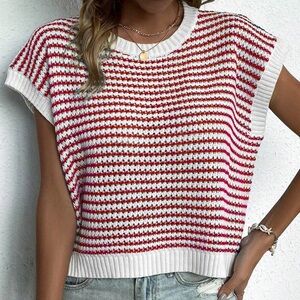Knit Mix Casual Striped Tank Top Pink XL